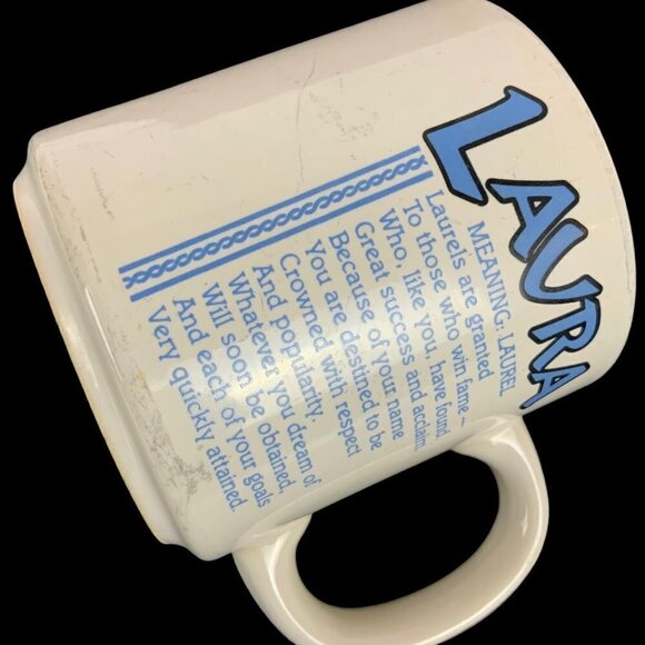 Laura Papel Poetry Name Coffee Mug Cup Ceramic 10 oz White Blue Vintage Gift - Picture 7 of 13